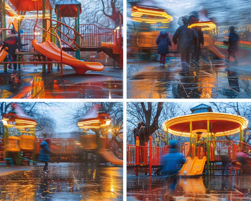 Energetic Kids Playground with a Blur of Children Laughing and Playing, The movement suggests the innocence and joy of childhood. AI generated