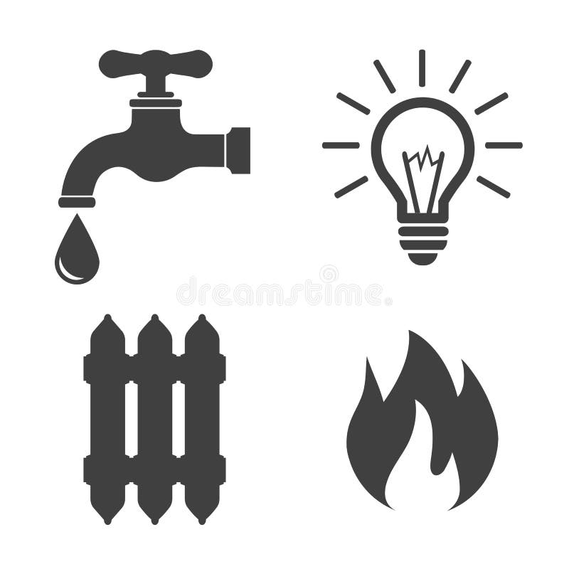 Energy carriers: gas, water, electricity, warm â€“ stock vector. Energy carriers: gas, water, electricity, warm â€“ stock vector