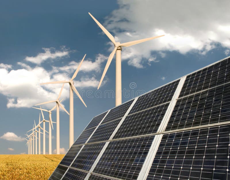 Energiframdel - sol- wind för panelväxter