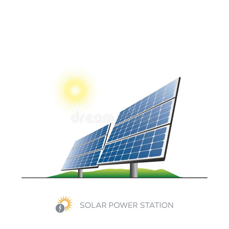 Isolated solar power station with sun on white background. Isolated solar power station with sun on white background