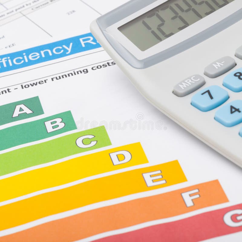 Colorful energy efficiency chart and calculator - close up shot. Chart clean energy stock images, royalty-free photos and pictures