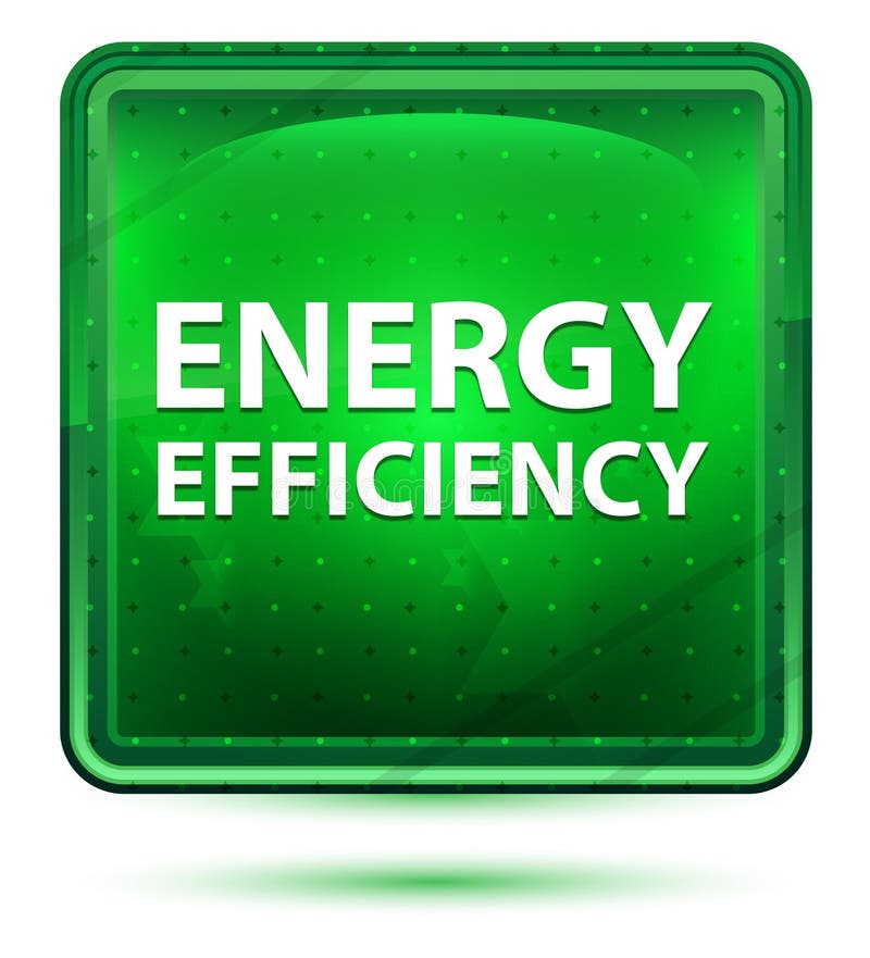 Energy Efficiency Neon Light Green Square Button Stock Illustration