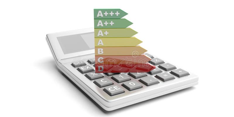Energy Efficiency Rating And Calculator On White Background 3d energy-efficiency-rating-and-calculator-on-white-background-3d