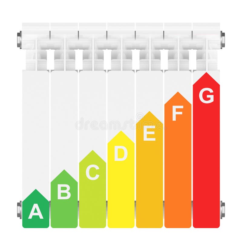 Energy efficiency rating on heating radiator. stock illustration