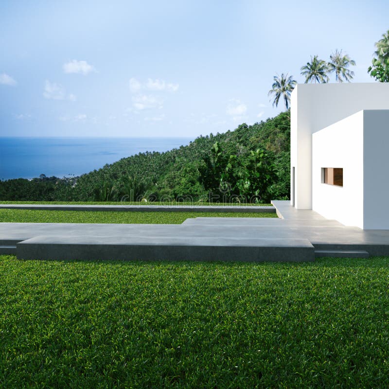 Energy Efficient Concrete Modern House on the Hill Stock Illustration