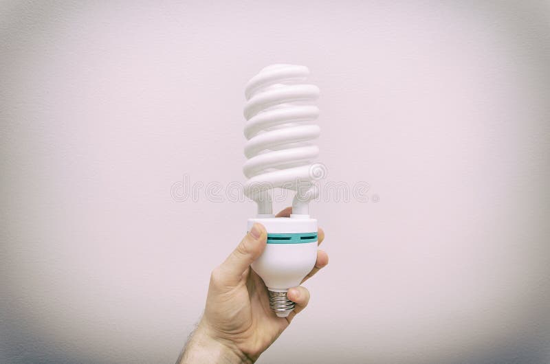 Energy Efficient Spiralshaped Fluorescent Lamp. Stock Photo Image of