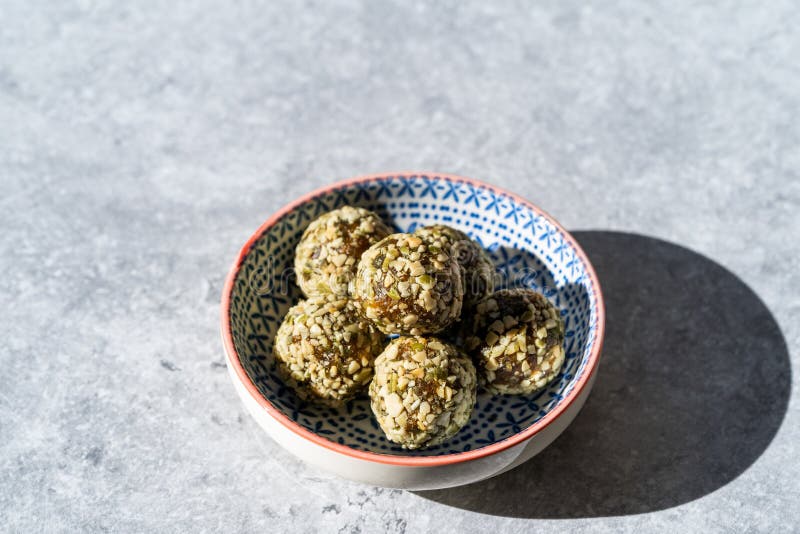 Energy Matcha Balls Gluten Free Vegan with Matcha Powder Stock Image