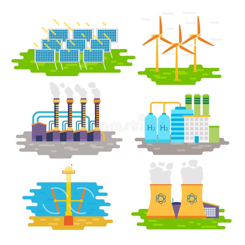 Energy producing stations infographic elements. stock illustration