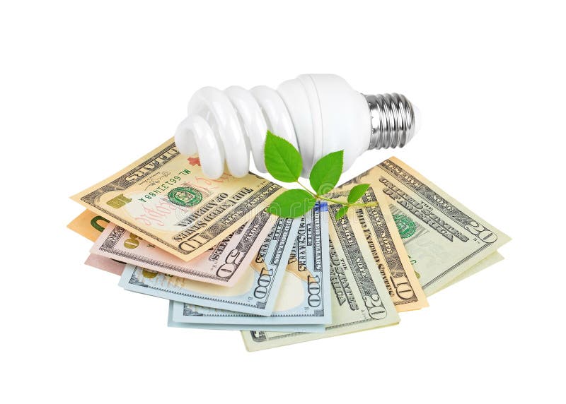 Energy Saving Light Bulb, Money and Plant Stock Photo Image of cent