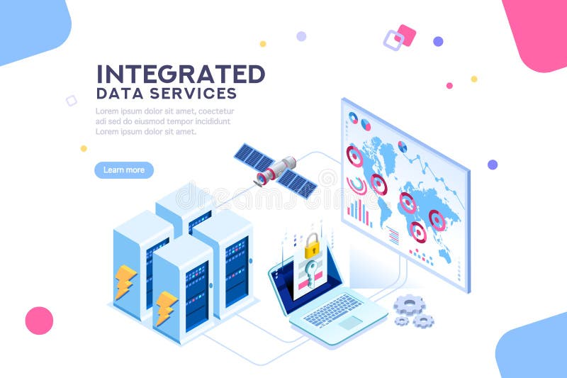 Global Data Center Energy of Future Isometric Banner stock illustration
