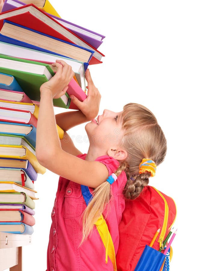 Enfant avec la pile des livres. image libre de droits Enfant avec la pile des livres. image libre de droits
