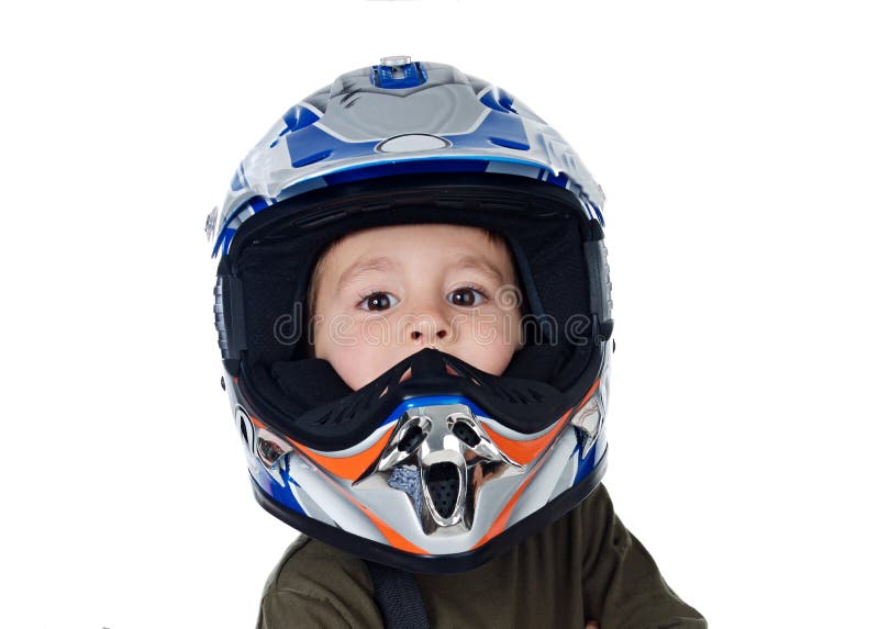 Enfant Avec Casque De Moto Regardant La Caméra