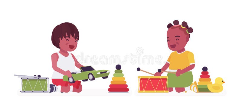 Enfant En Bas âge Petit Garçon Noir Fille Jouant Avec Des Jouets De Sable  Illustration de Vecteur - Illustration du africain, coloré: 218119063