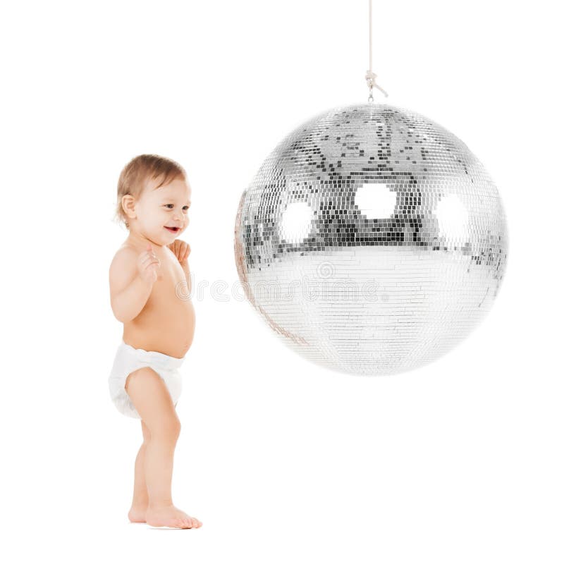 Enfant en bas âge jouant avec la boule de disco photos stock Enfant en bas âge jouant avec la boule de disco photos stock