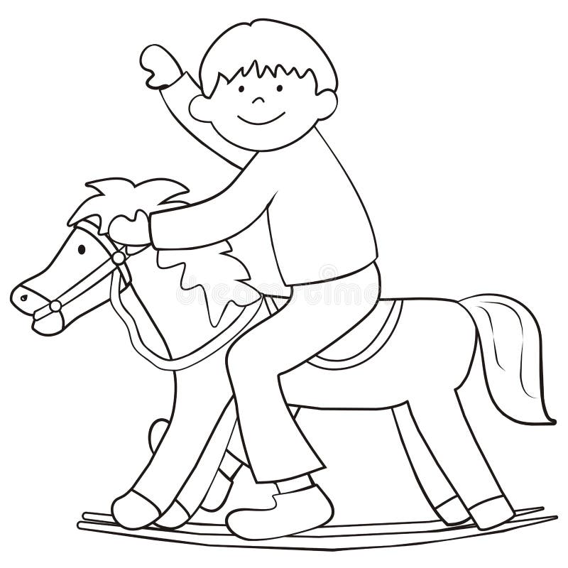 Enfant et cheval, livre de coloriage, icône de vecteur illustration stock Enfant et cheval, livre de coloriage, icône de vecteur illustration stock