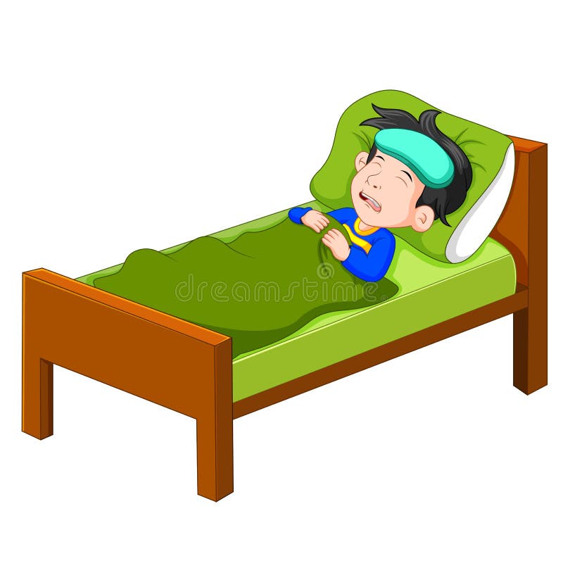Enfant malade se situant dans le lit illustration de vecteur