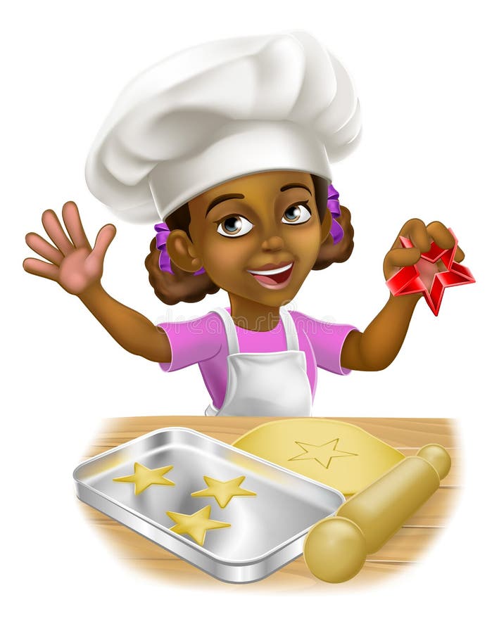 Enfant noir de boulanger de cuisinier en chef de l'enfant de dessin de fille