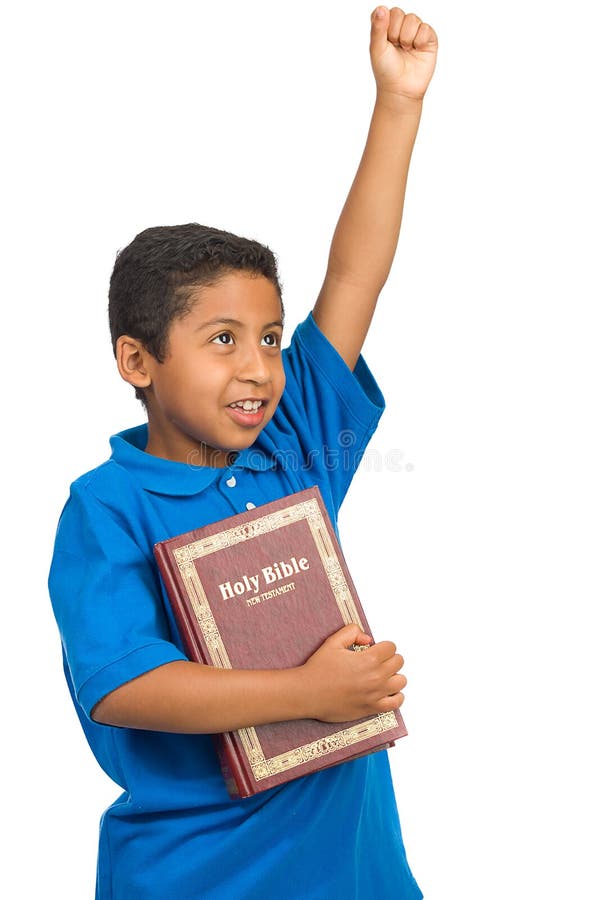 Enfant proclamant la victoire par le mot de Dieu photo stock Enfant proclamant la victoire par le mot de Dieu photo stock