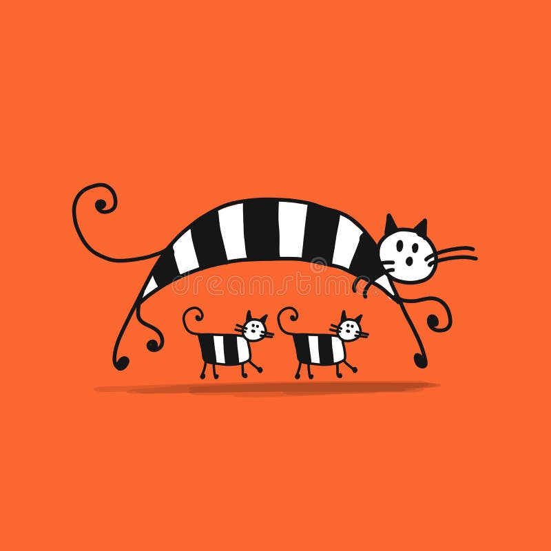 Enfantez le chat avec des chatons, croquis pour votre conception illustration de vecteur Enfantez le chat avec des chatons, croquis pour votre conception illustration de vecteur