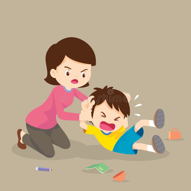 Enfants agressifs de garçon fâché de poignée de mère illustration stock Enfants agressifs de garçon fâché de poignée de mère illustration stock