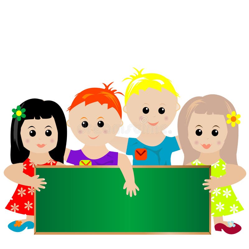 Enfants avec le drapeau vert illustration stock Enfants avec le drapeau vert illustration stock