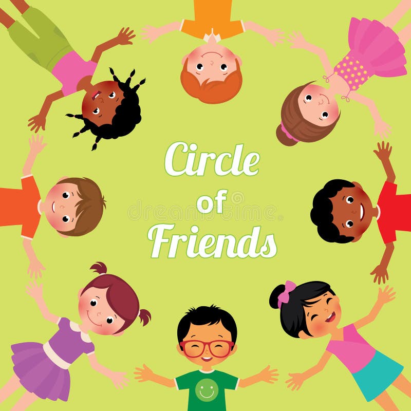 Enfants d'amitié du monde, du cercle des filles et des garçons de différentes courses illustration libre de droits Enfants d'amitié du monde, du cercle des filles et des garçons de différentes courses illustration libre de droits