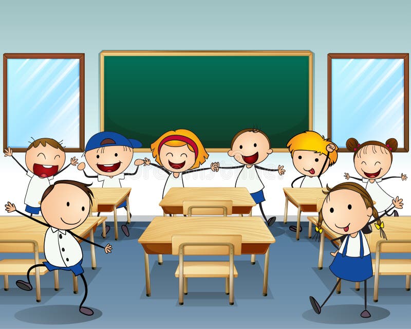 Enfants dansant à l'intérieur de la salle de classe illustration stock Enfants dansant à l'intérieur de la salle de classe illustration stock