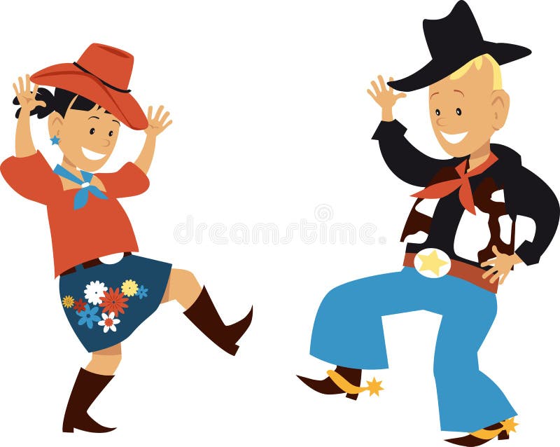 Enfants de bande dessinée dansant le style occidental illustration stock Enfants de bande dessinée dansant le style occidental illustration stock
