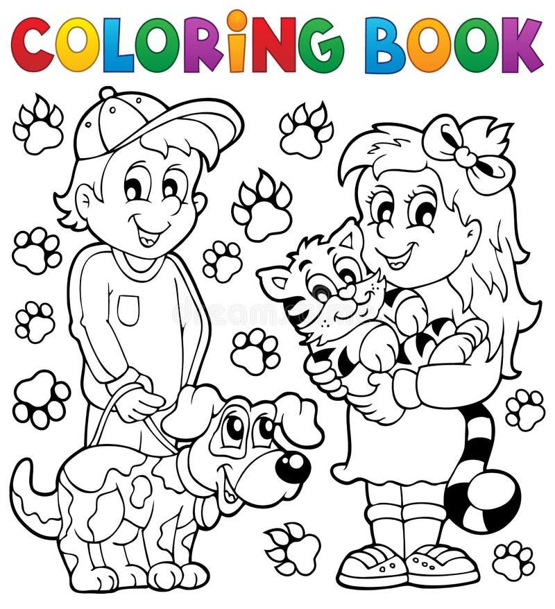 Enfants de livre de coloriage avec des animaux familiers illustration libre de droits Enfants de livre de coloriage avec des animaux familiers illustration libre de droits