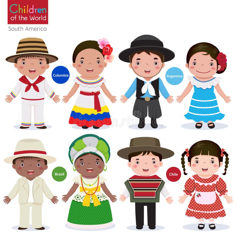 Kids in traditional costume-Colombia-Argentina-Brazil-Chile. Kids in traditional costume-Colombia-Argentina-Brazil-Chile