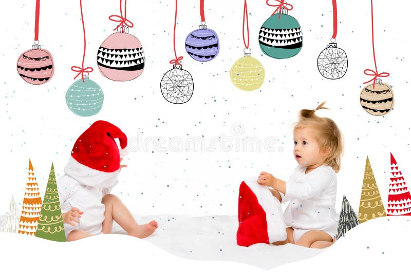 Enfants en bas âge dans des chapeaux de Santa photos stock Enfants en bas âge dans des chapeaux de Santa photos stock