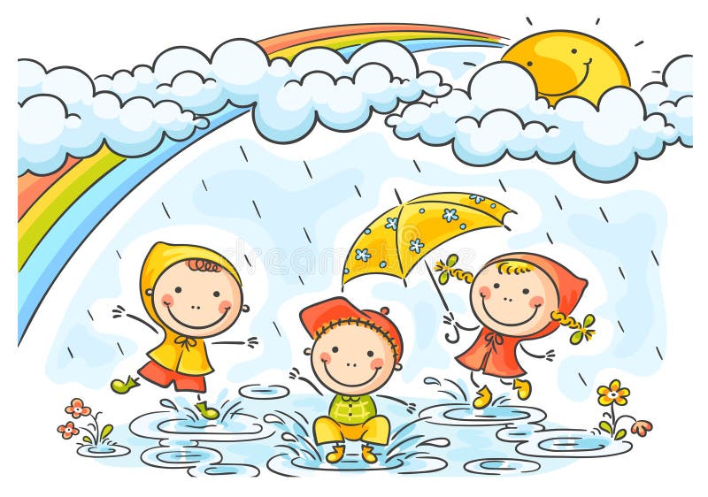 Enfants Jouant Sous La Pluie  Illustration de Vecteur 