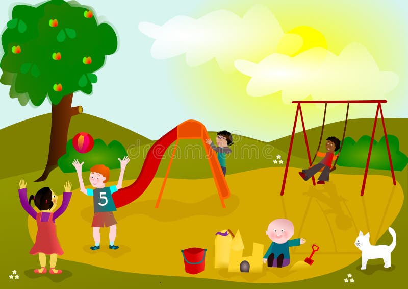Enfants jouant sur la cour de jeu illustration stock
