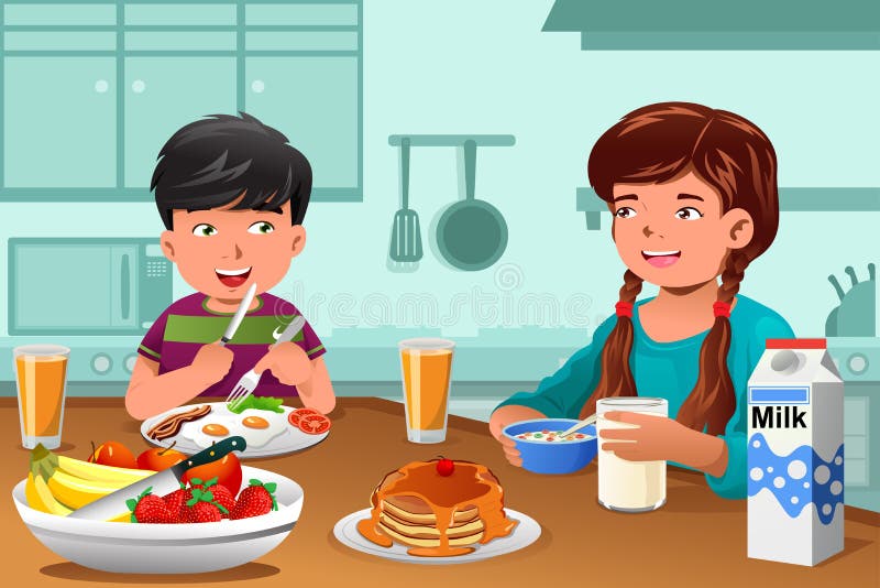 Enfants mangeant le petit déjeuner sain illustration de vecteur Enfants mangeant le petit déjeuner sain illustration de vecteur