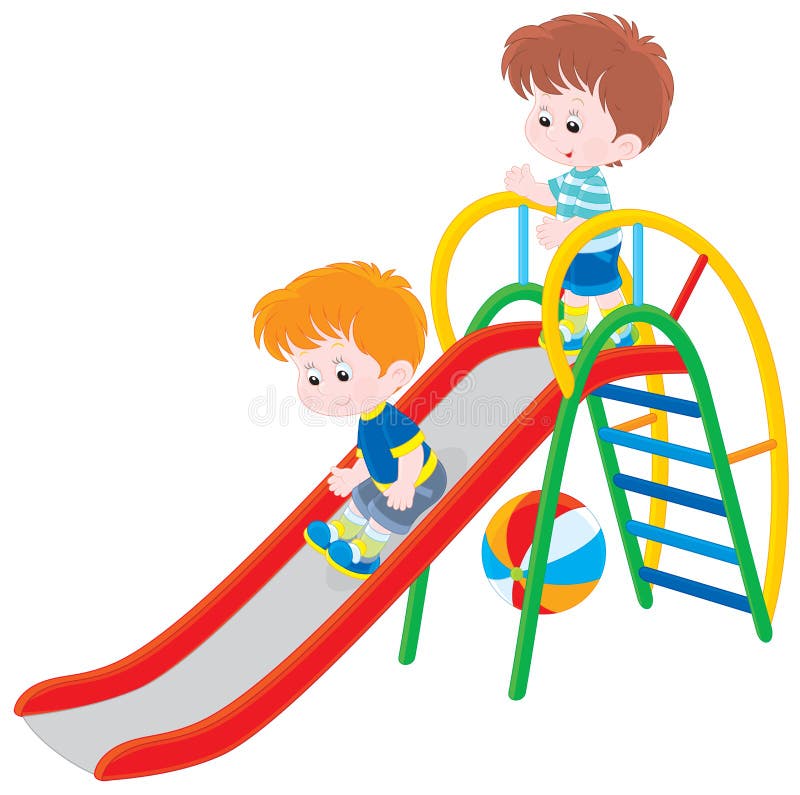 Little boys sliding down on a playground. Little boys sliding down on a playground