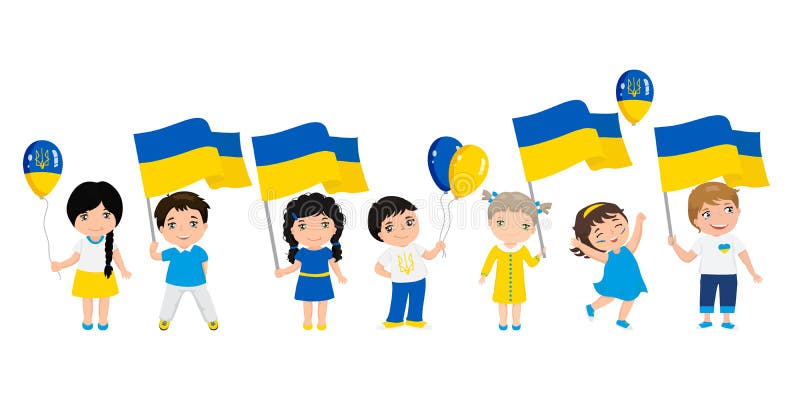 Enfants tenant des drapeaux et des ballons de l'Ukraine Calibre de conception moderne pour la carte de voeux Illustration de vect illustration libre de droits Enfants tenant des drapeaux et des ballons de l'Ukraine Calibre de conception moderne pour la carte de voeux Illustration de vect illustration libre de droits