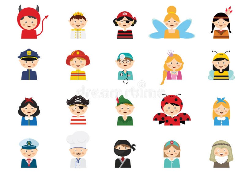 Enfants utilisant différents costumes illustration stock Enfants utilisant différents costumes illustration stock