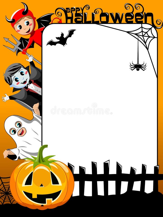 Enfants verticaux de cadre de Halloween dans le costume illustration stock Enfants verticaux de cadre de Halloween dans le costume illustration stock