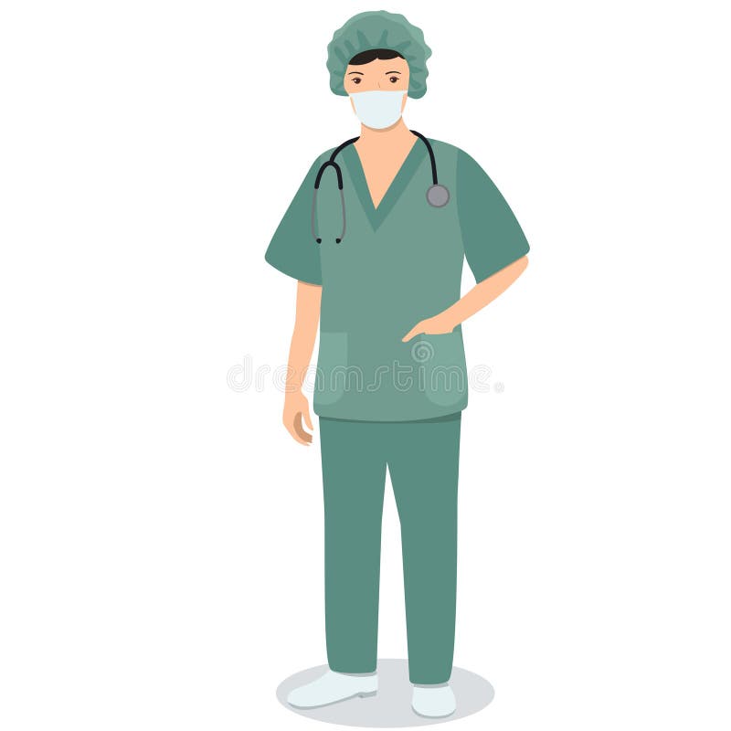 Enfermeira em uma máscara médica com um estetoscópio Imagem do vetor isolada no fundo branco ilustração stock Enfermeira em uma máscara médica com um estetoscópio Imagem do vetor isolada no fundo branco ilustração stock
