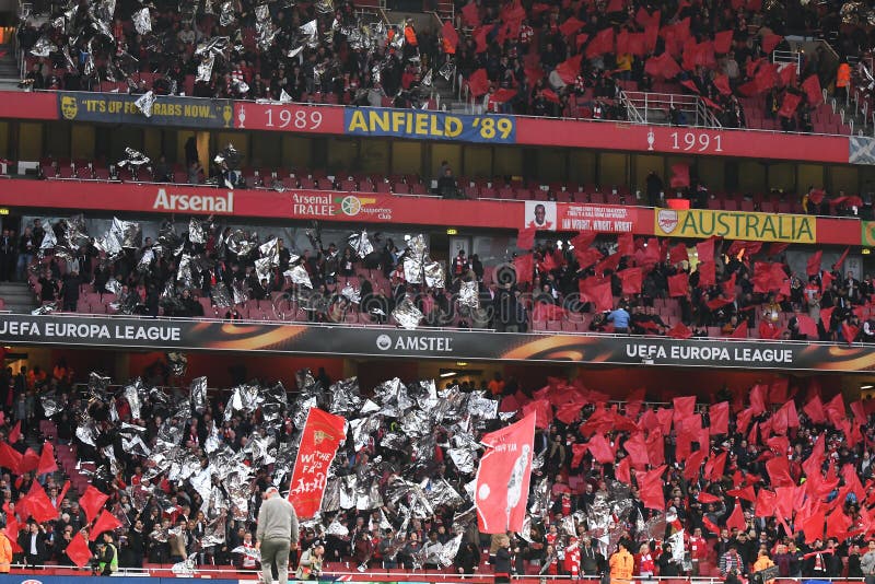 Arsenal Fans Waving Flags Part Of A Display Editorial Photo Image Of