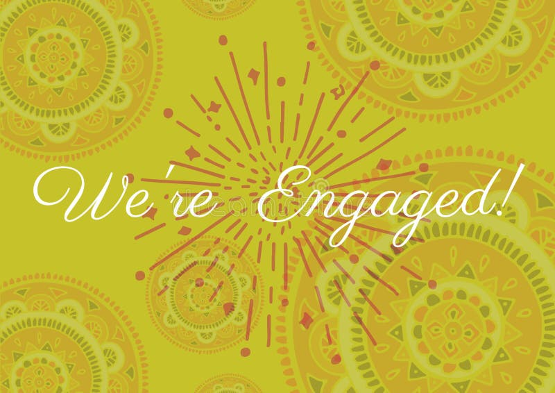 We are Engaged Text Against Decorative Floral Designs on Yellow ...