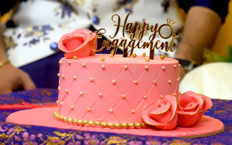 Engagement Cakes with Nice Decorative Creamy Flower Stock Image Image