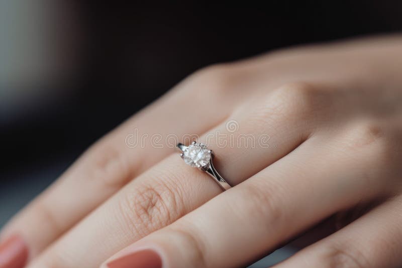 Engagement Ring on Finger. Generate Ai Stock Illustration