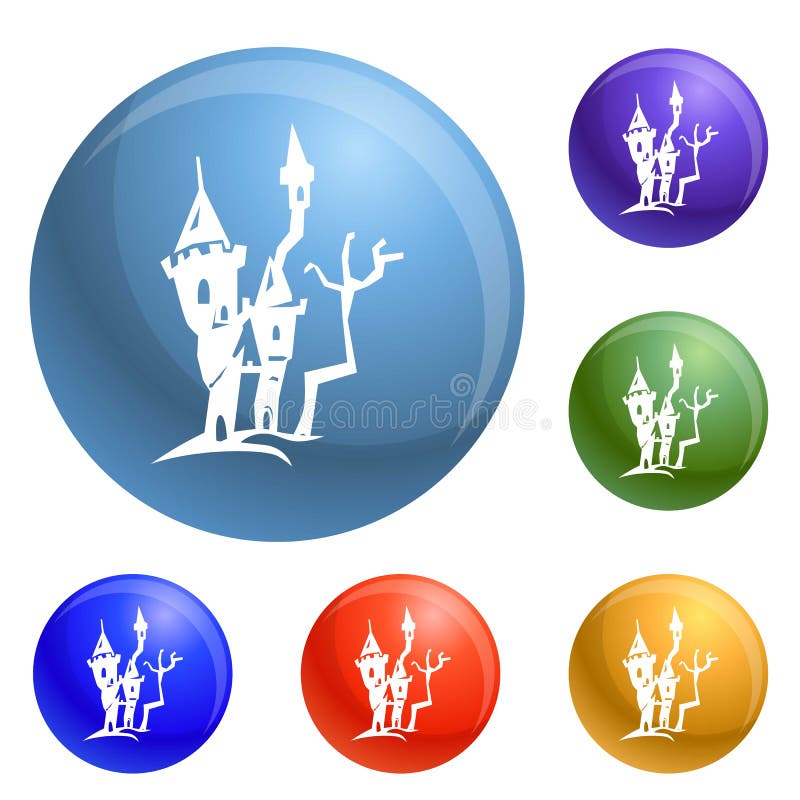 Enge kasteelpictogrammen geplaatst vector stock illustratie Enge kasteelpictogrammen geplaatst vector stock illustratie