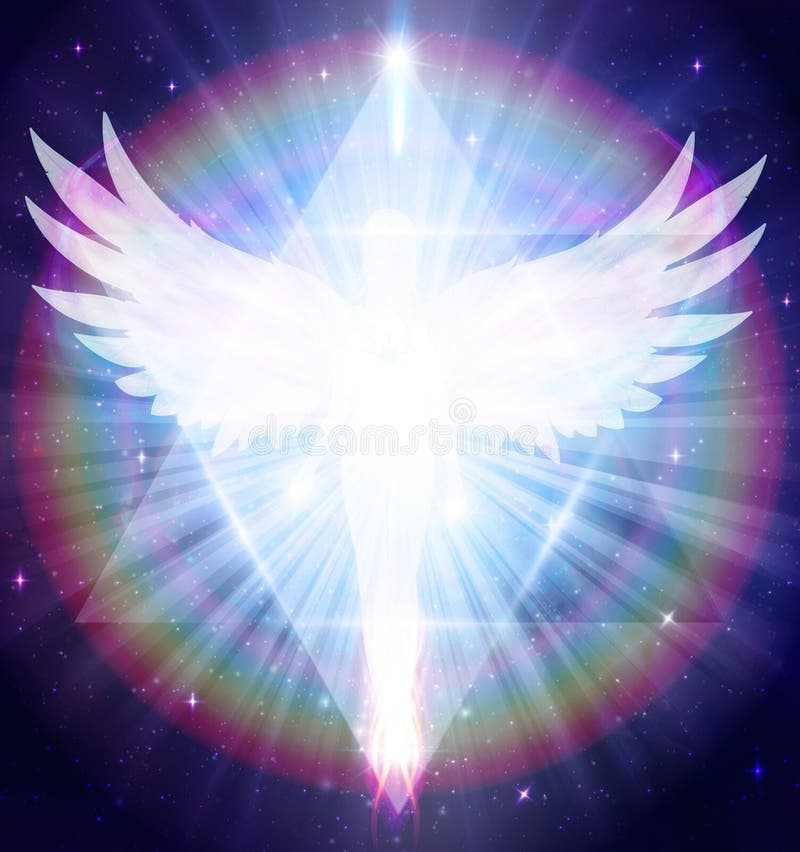 Engel des Lichts und Liebe tun ein Wunder Regenbogen Energie merkaba Stern Seele Tor Diamant Herz lizenzfreie stockfotografie