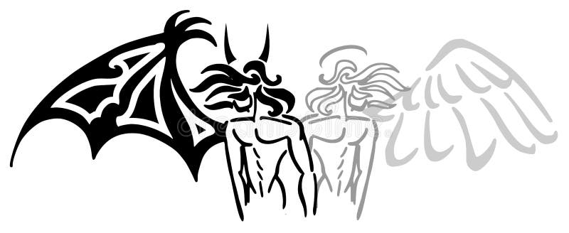 Image representing a stylized angel and devil, usable, for example, as tattoo. Image representing a stylized angel and devil, usable, for example, as tattoo