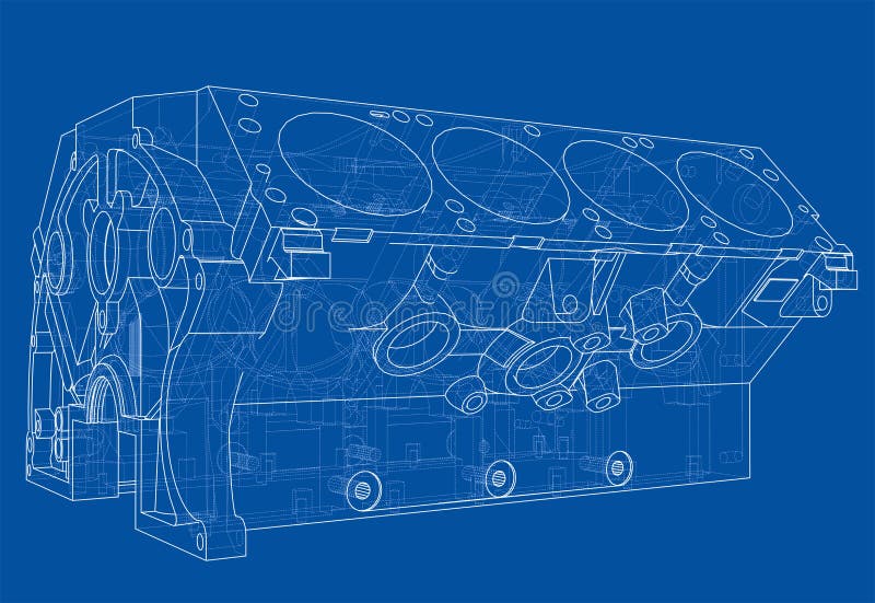 Engine Block Sketch. Vector Rendering of 3d Stock Vector Illustration of line, modern 139923160