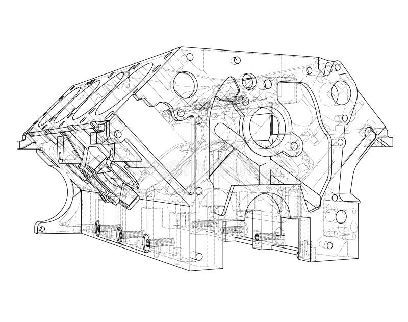 Engine Block Sketch. Vector Rendering of 3d Stock Vector Illustration