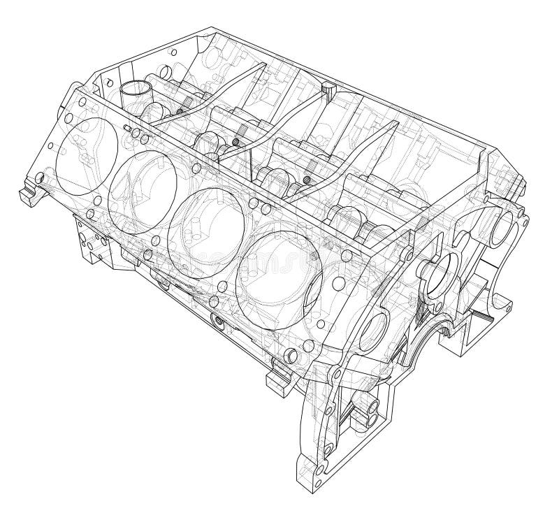 Engine Block Sketch. Vector Rendering of 3d Stock Vector Illustration of repair, modern 140260958