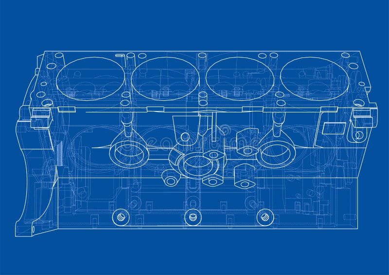 Engine Block Sketch. Vector Rendering of 3d Stock Vector Illustration of blueprint, mechanism